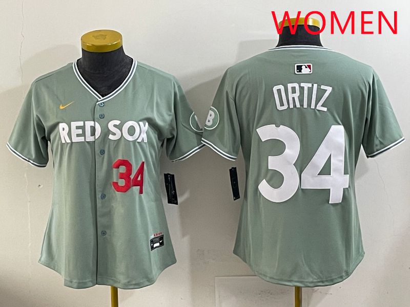 Women 2025 Boston Red Sox #34 Ortiz Green Joint Name Nike MLB Jersey style 3